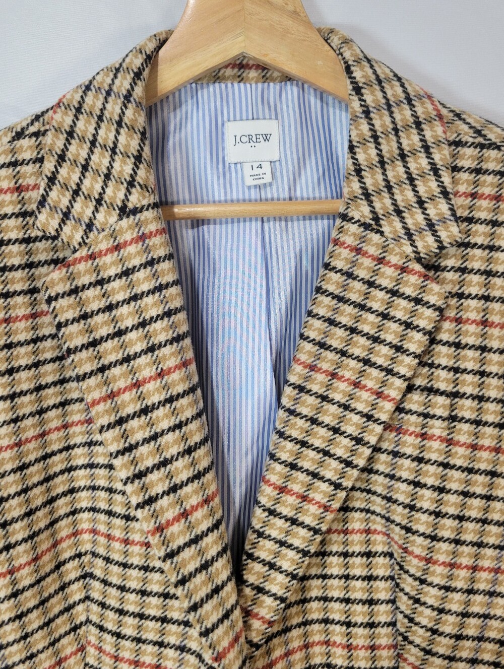 J.Crew Plaid Herringbone Tan Wool Blend Schoolboy Blazer Old-money Academia Fall - Picture 5 of 15